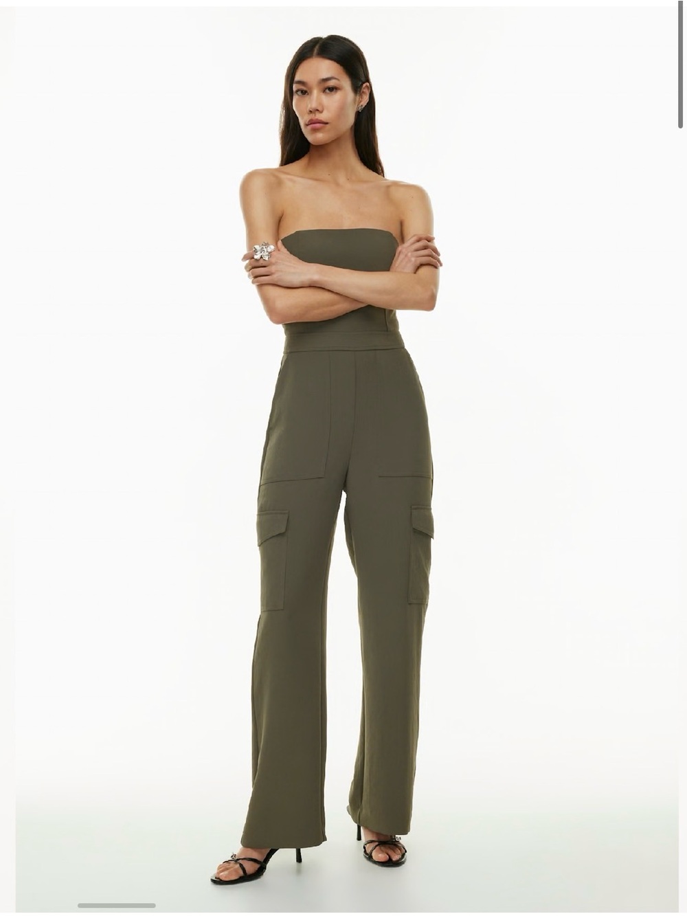 Aritzia Wilfred Strapless Wide-Leg Cargo Jumpsuit in Olive